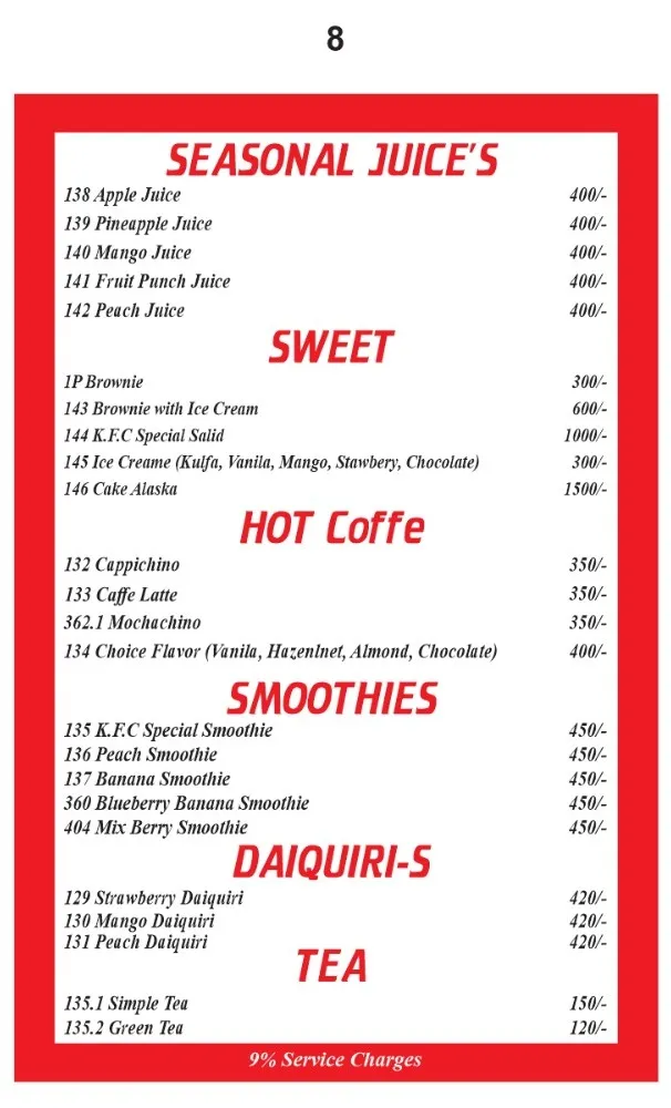 Kashif Fried Chicken & Restaurant menu