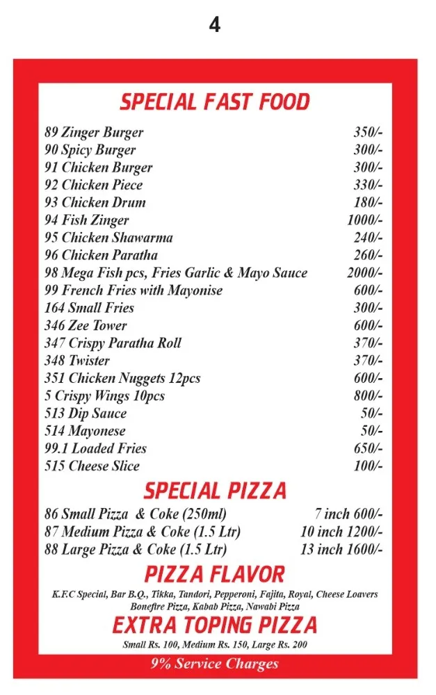 Kashif Fried Chicken & Restaurant menu
