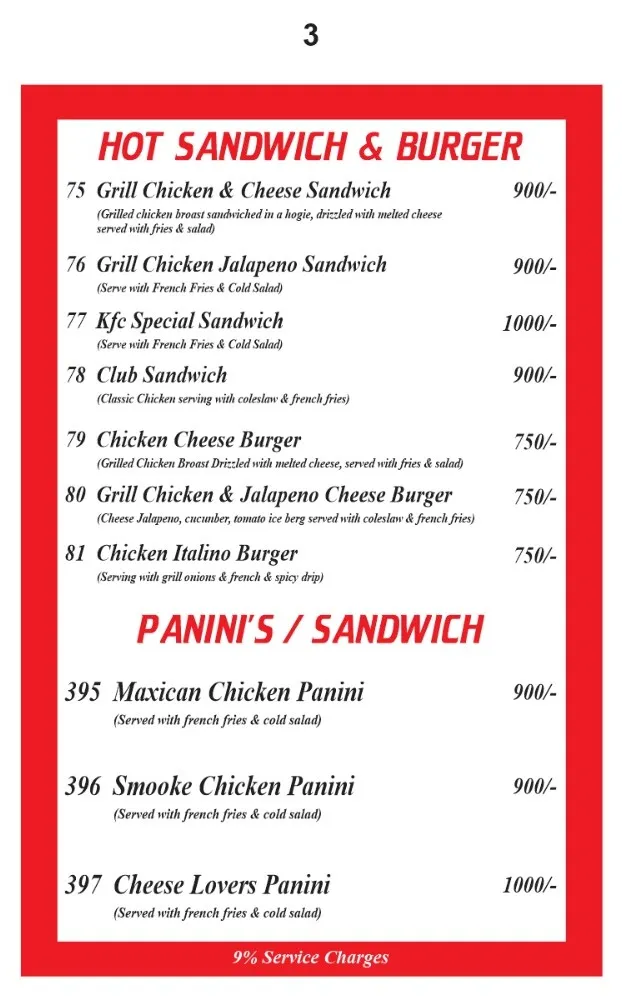 Kashif Fried Chicken & Restaurant menu