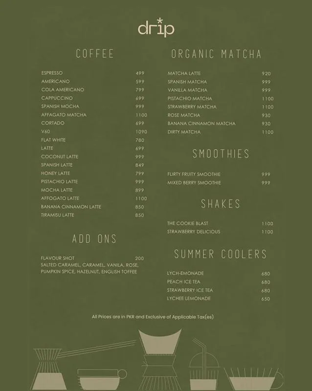 Drip - Coffee Bakery Kitchen - Gulberg menu