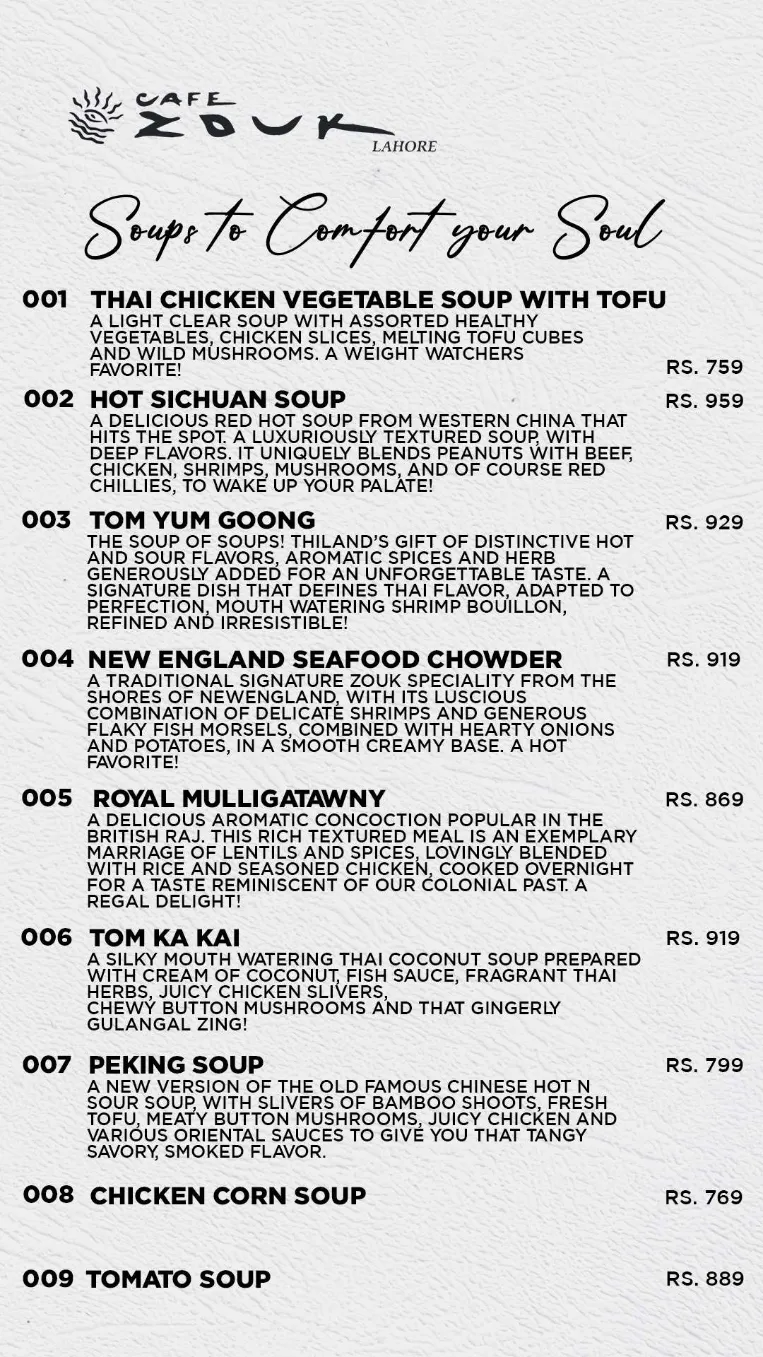 Café Zouk menu