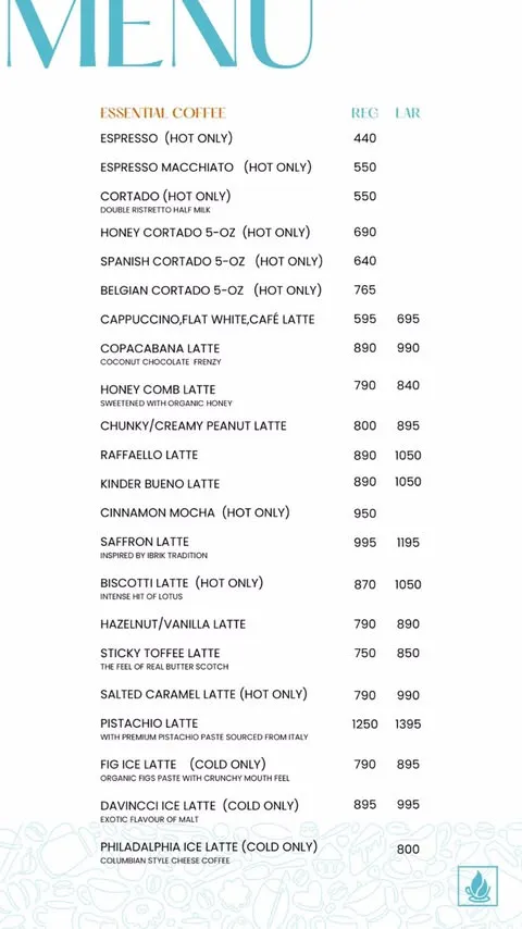 Artisan Coffee Gulberg menu