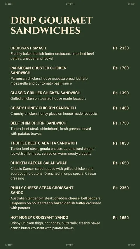 Drip - Coffee Bakery Kitchen - Gulberg menu