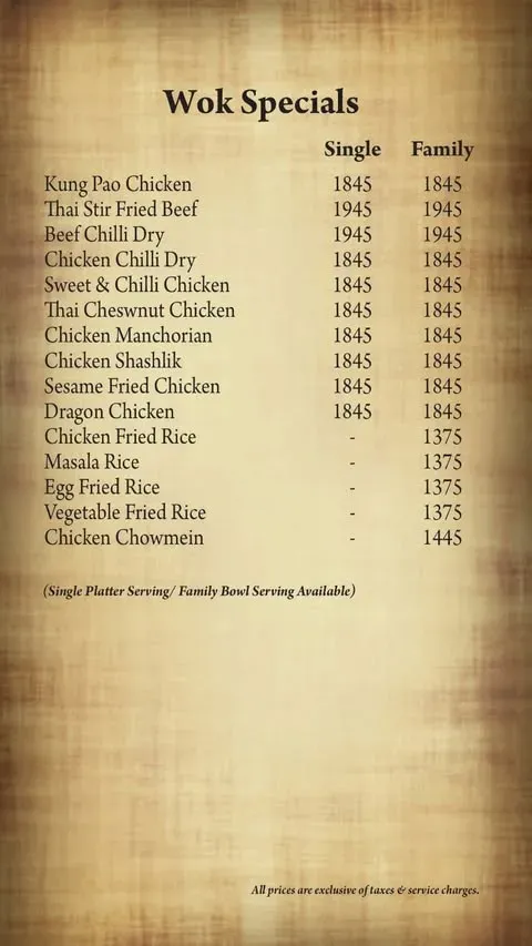 Chaaye Khana Multan menu