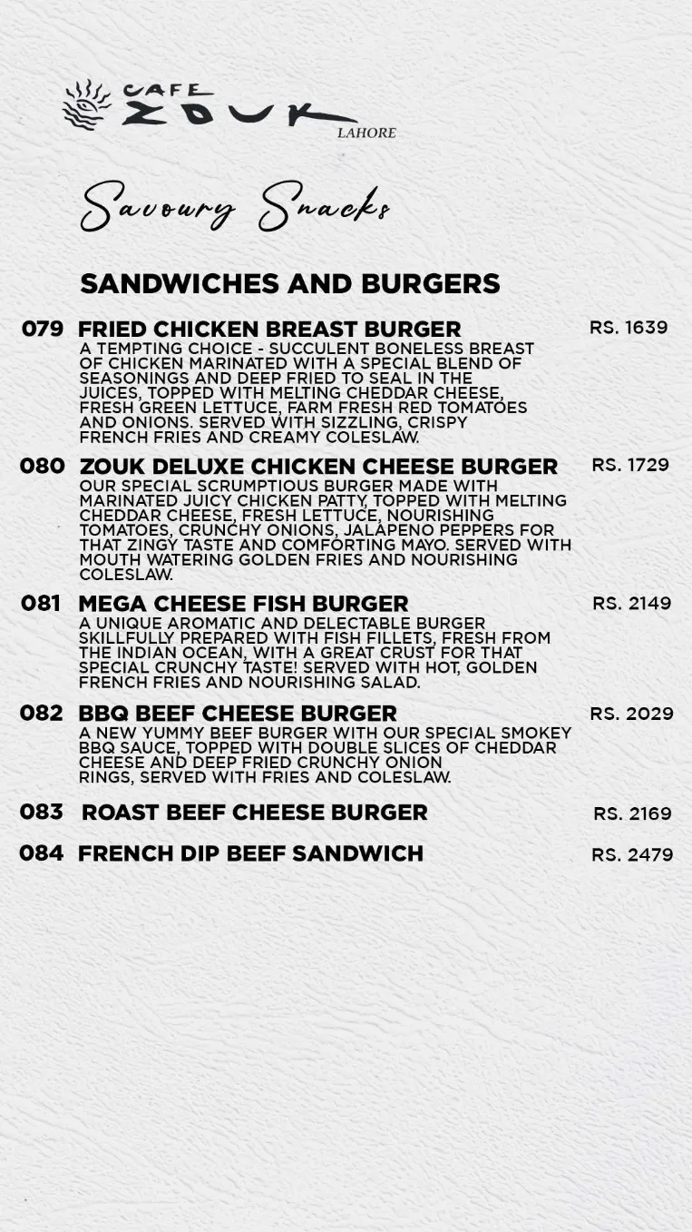 Café Zouk menu