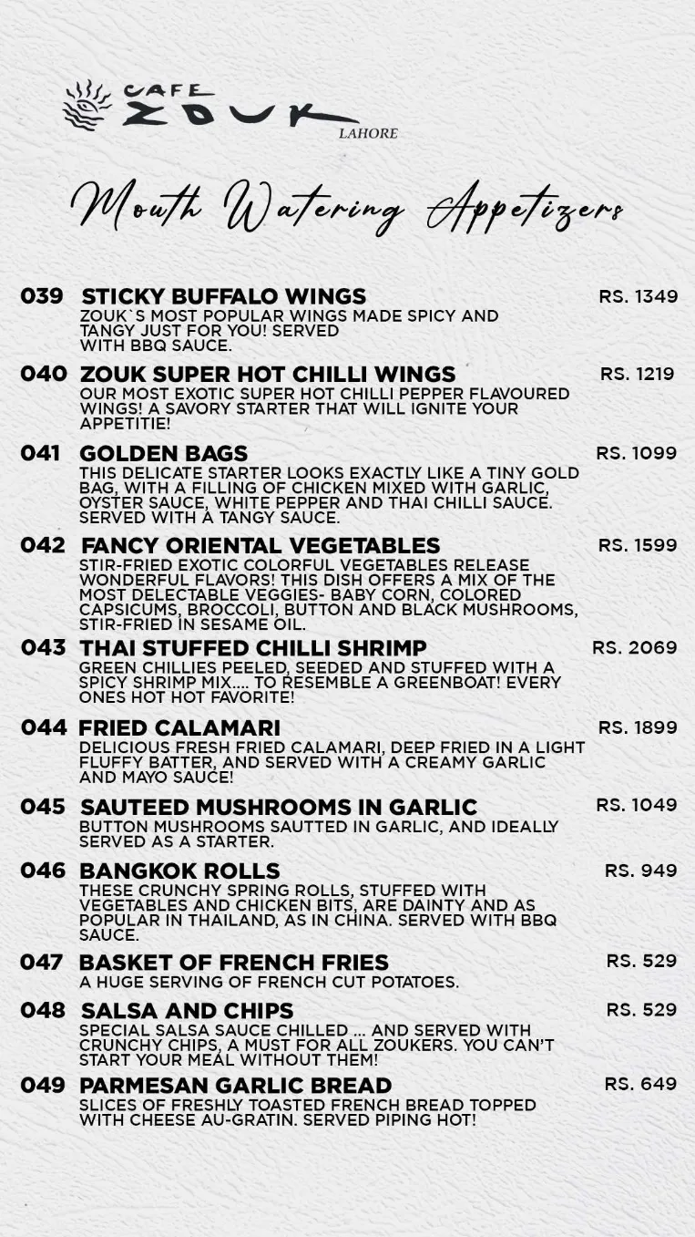 Café Zouk menu