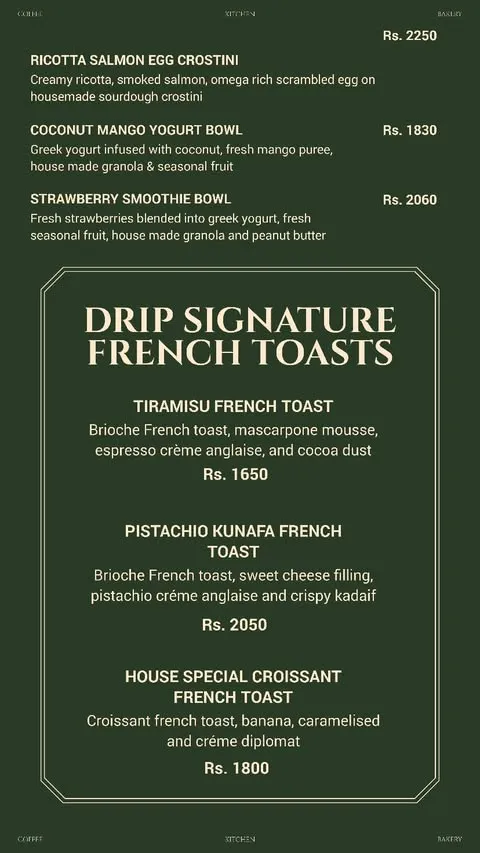 Drip - Coffee Bakery Kitchen - Gulberg menu