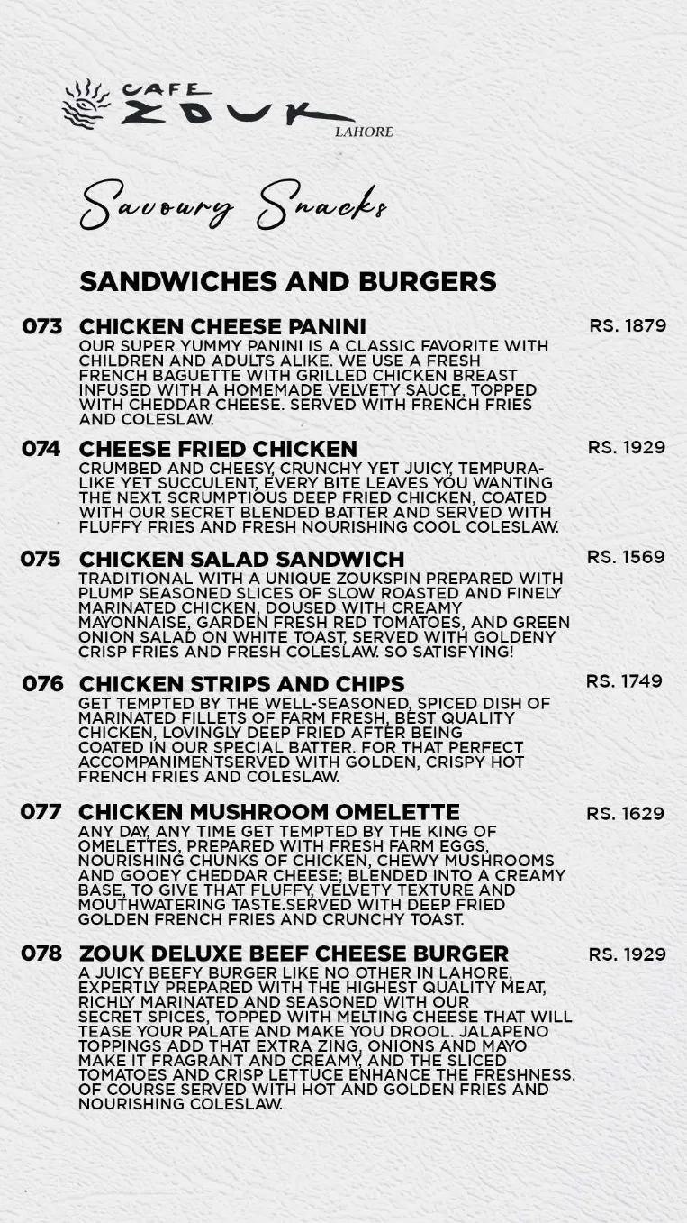 Café Zouk menu