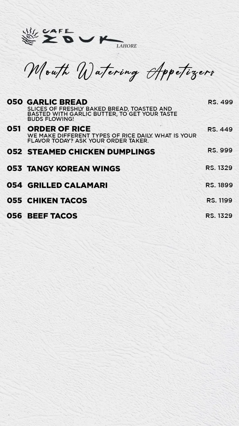 Café Zouk menu