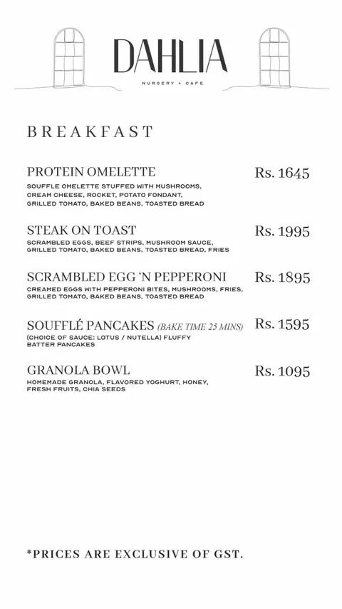 Dahlia Nursery + Cafe menu