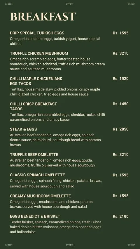 Drip - Coffee Bakery Kitchen - Gulberg menu