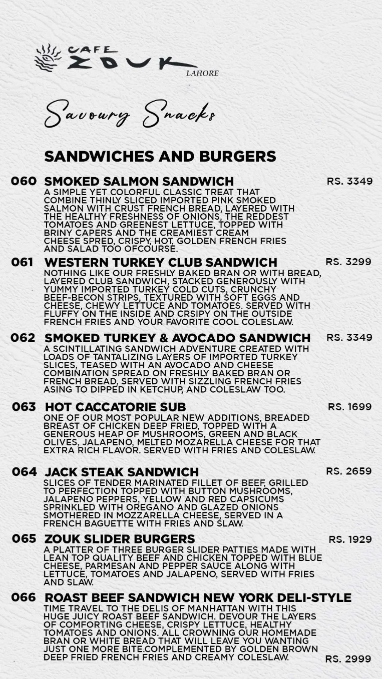 Café Zouk menu