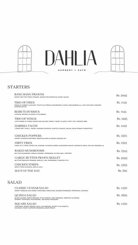 Dahlia Nursery + Cafe menu