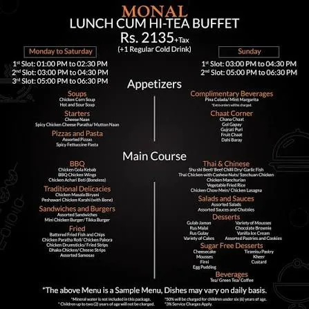 Monal Lahore menu