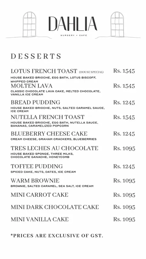 Dahlia Nursery + Cafe menu