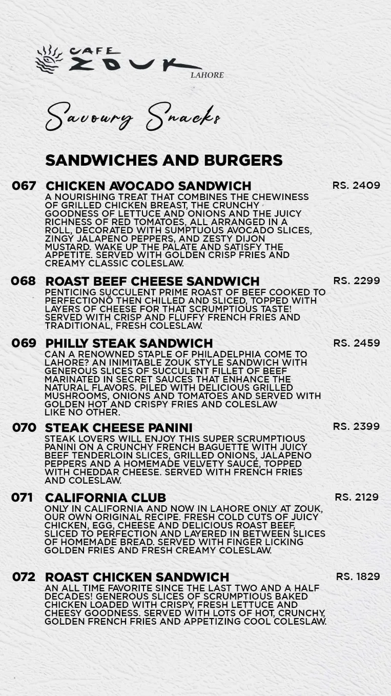 Café Zouk menu