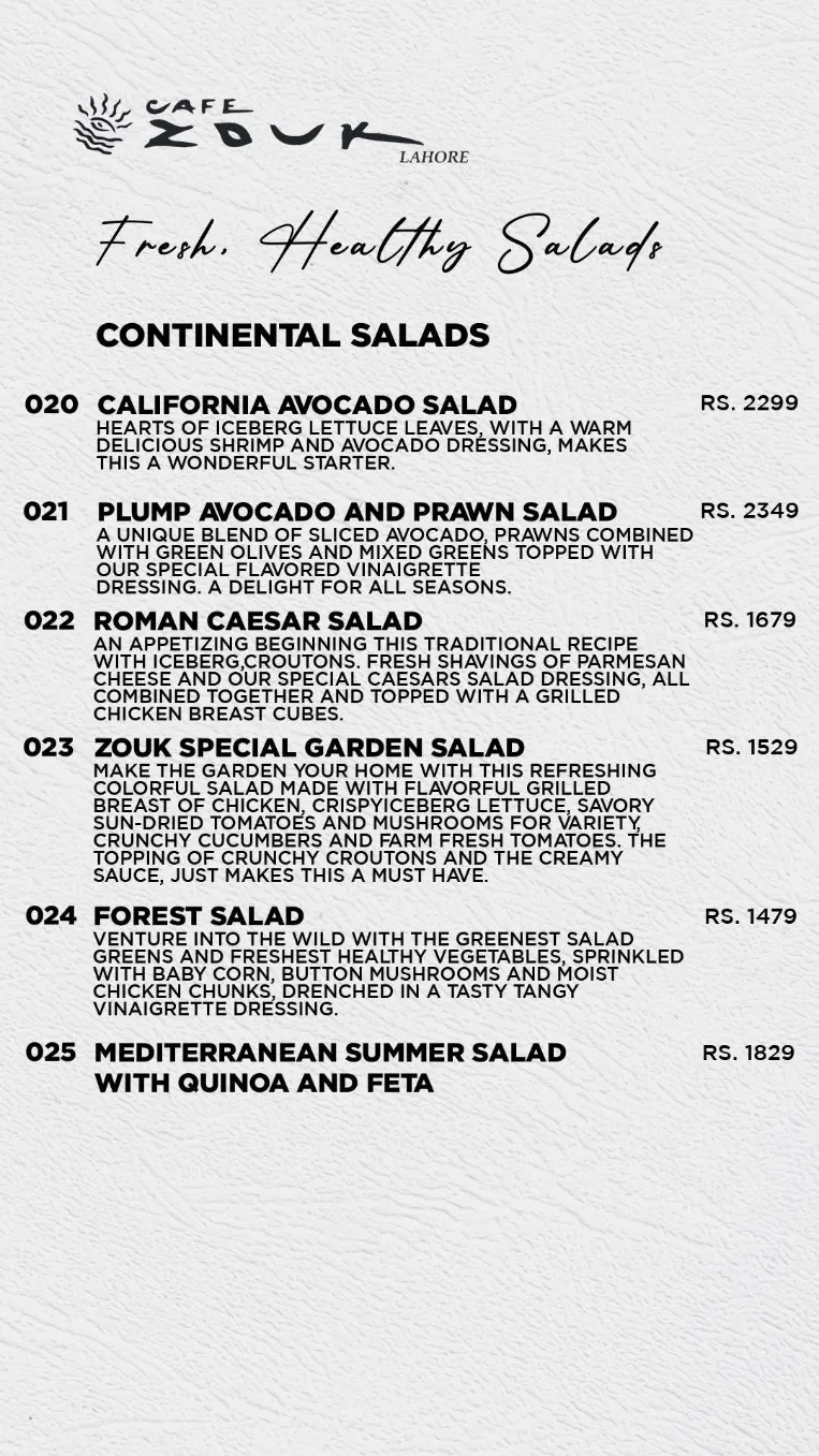 Café Zouk menu