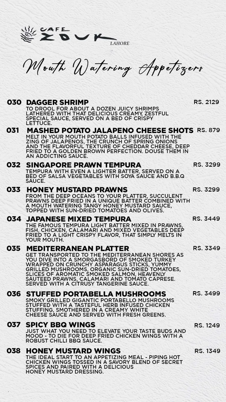 Café Zouk menu