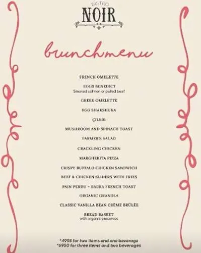 Bistro Noir Lahore menu