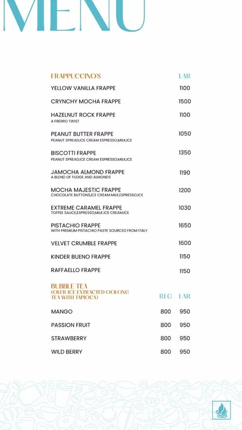 Artisan Coffee Gulberg menu