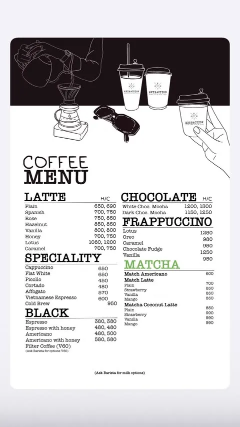 Extraction Coffee menu