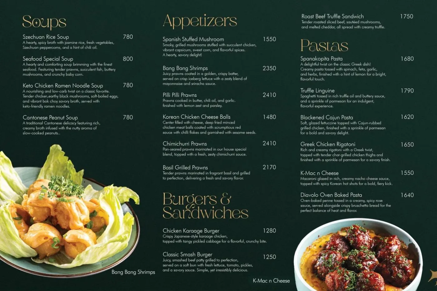 Arcadian Café menu