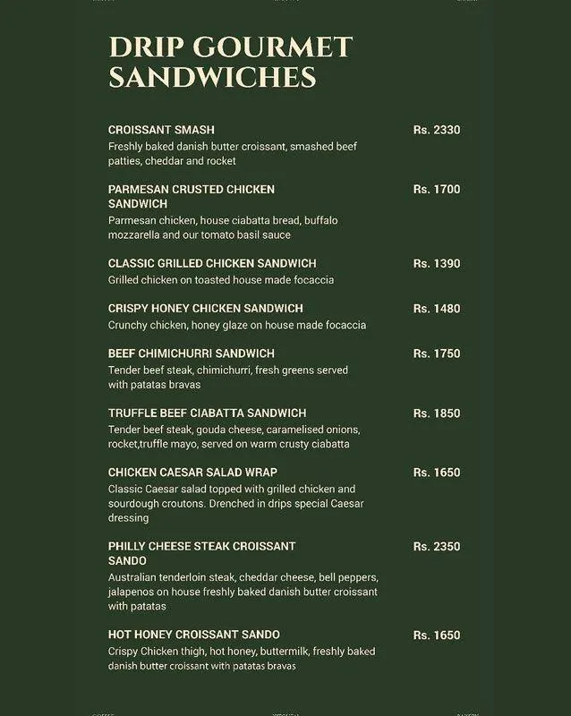 Drip - Coffee Bakery Kitchen - Gulberg menu