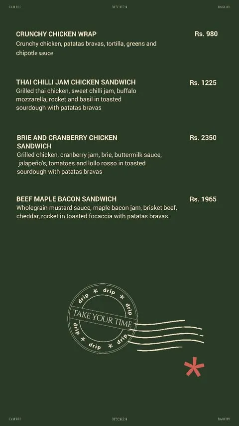 Drip - Coffee Bakery Kitchen - Gulberg menu