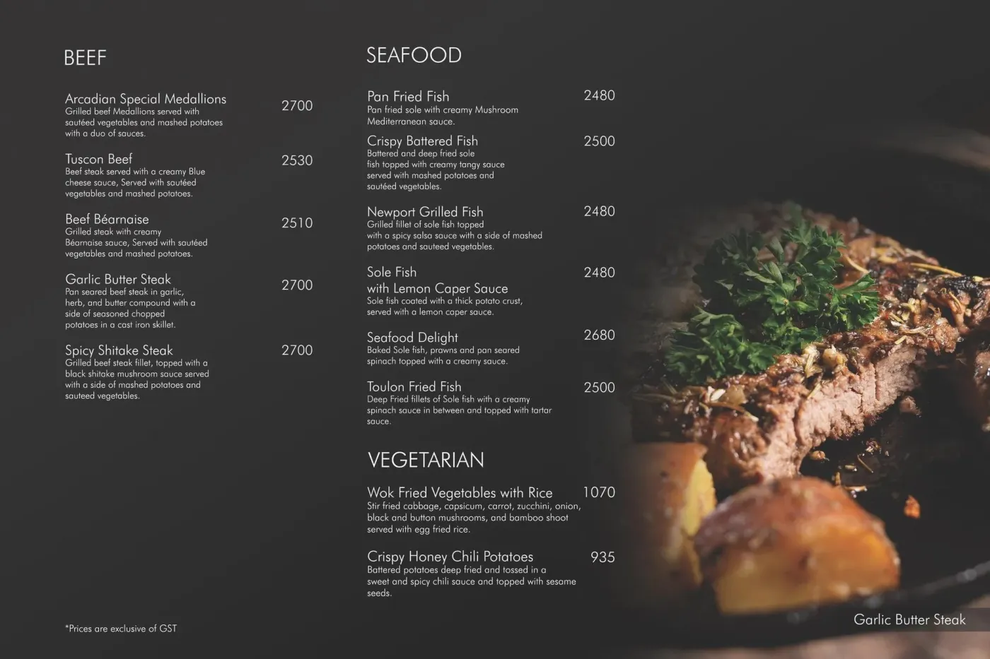 Arcadian Café menu