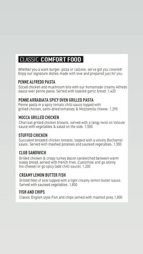 Mocca Coffee menu