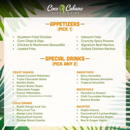 Coco Cubano Gulberg menu