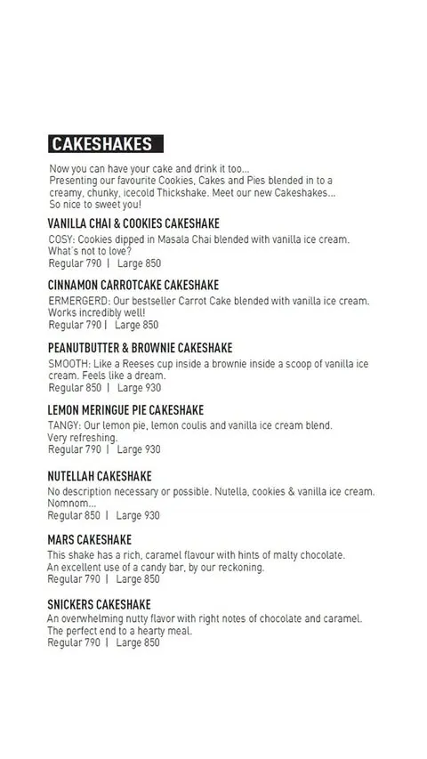 Mocca Coffee menu