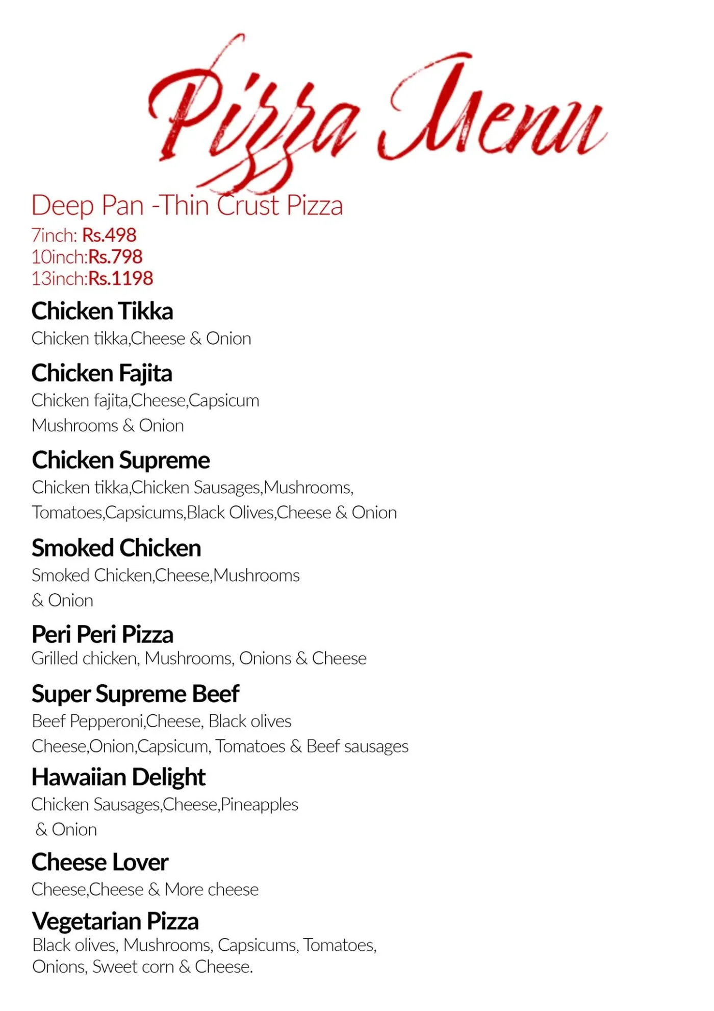 Jalal Sons menu