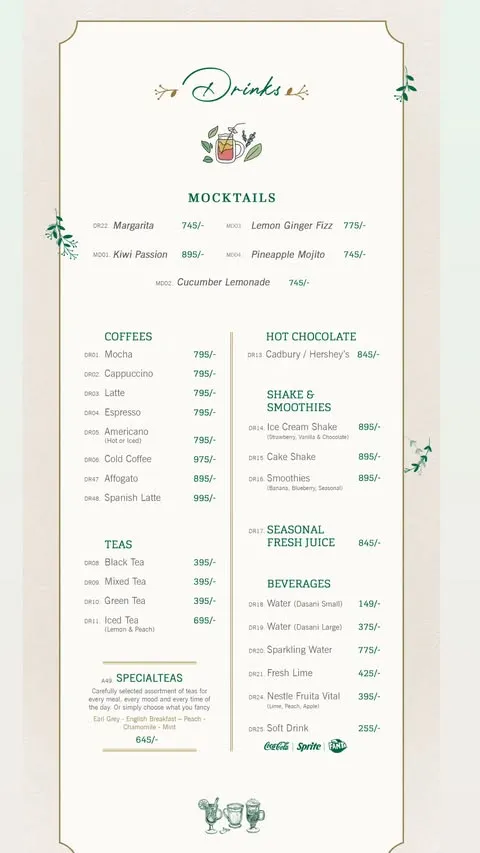 English Tea House menu