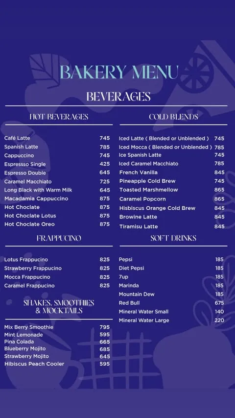 Theatre - Live Bakery & Cafe - Lahore menu