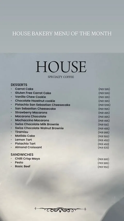 HOUSE Coffee & Desserts menu