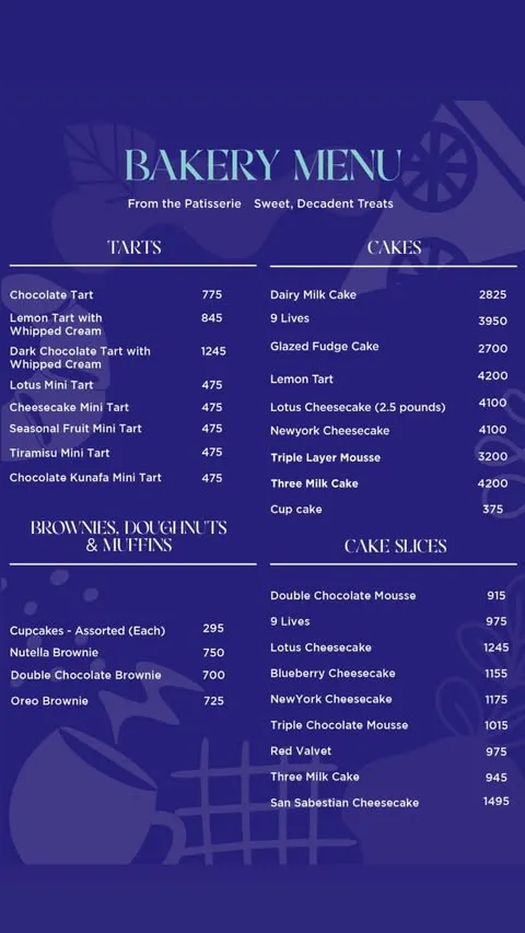 Theatre - Live Bakery & Cafe - Lahore menu