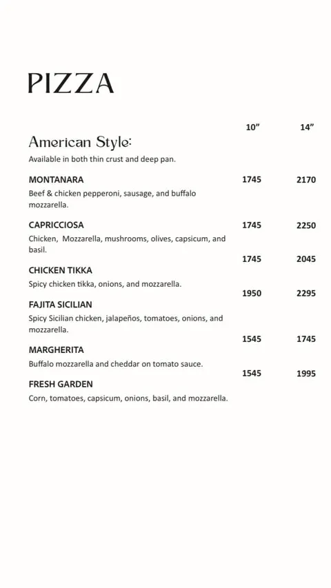 Fasana Café menu