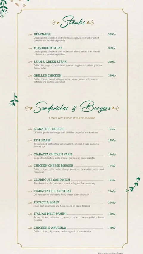English Tea House menu