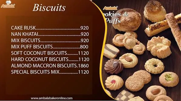 Ambala sweets and bakers menu