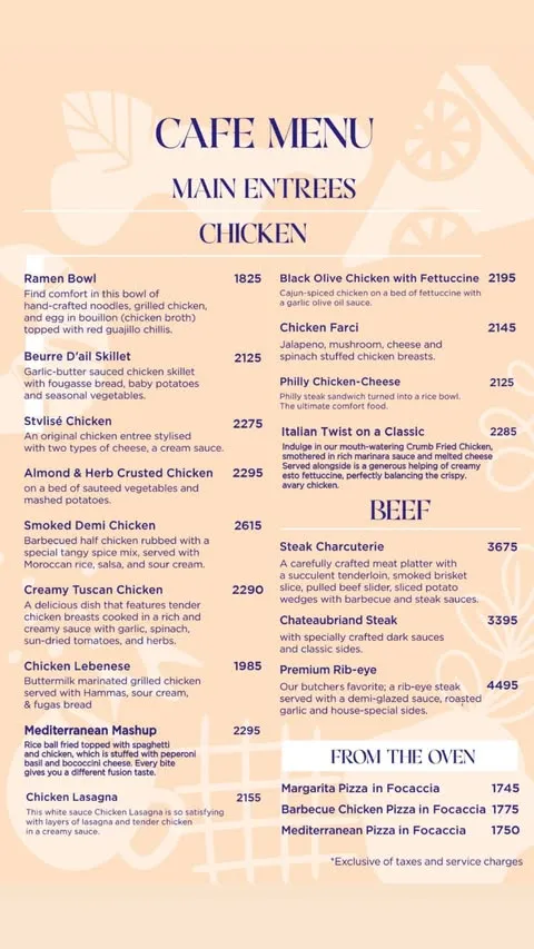 Theatre - Live Bakery & Cafe - Lahore menu