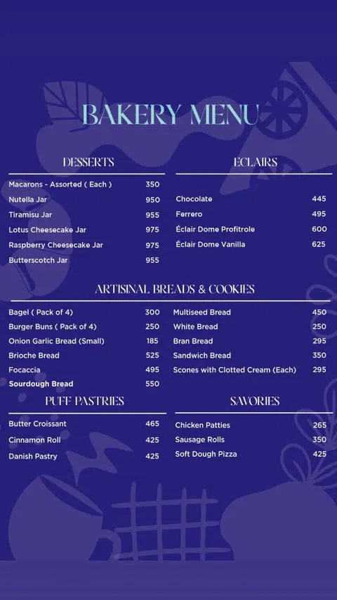 Theatre - Live Bakery & Cafe - Lahore menu