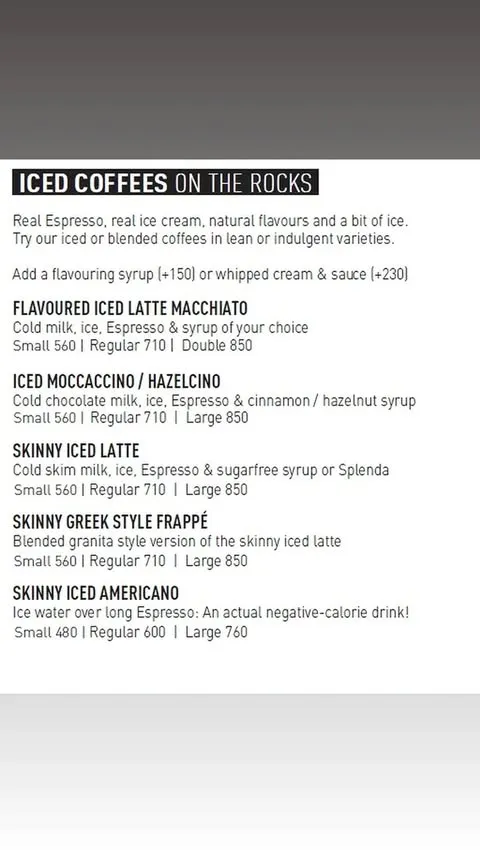Mocca Coffee menu