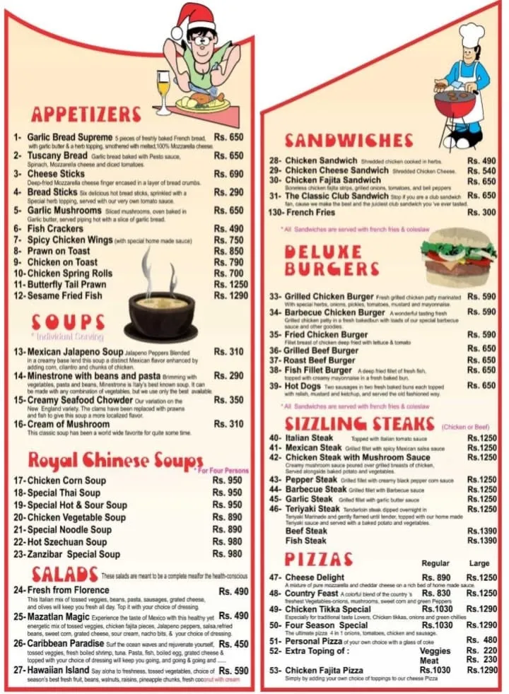 Zanzibar Restaurant menu