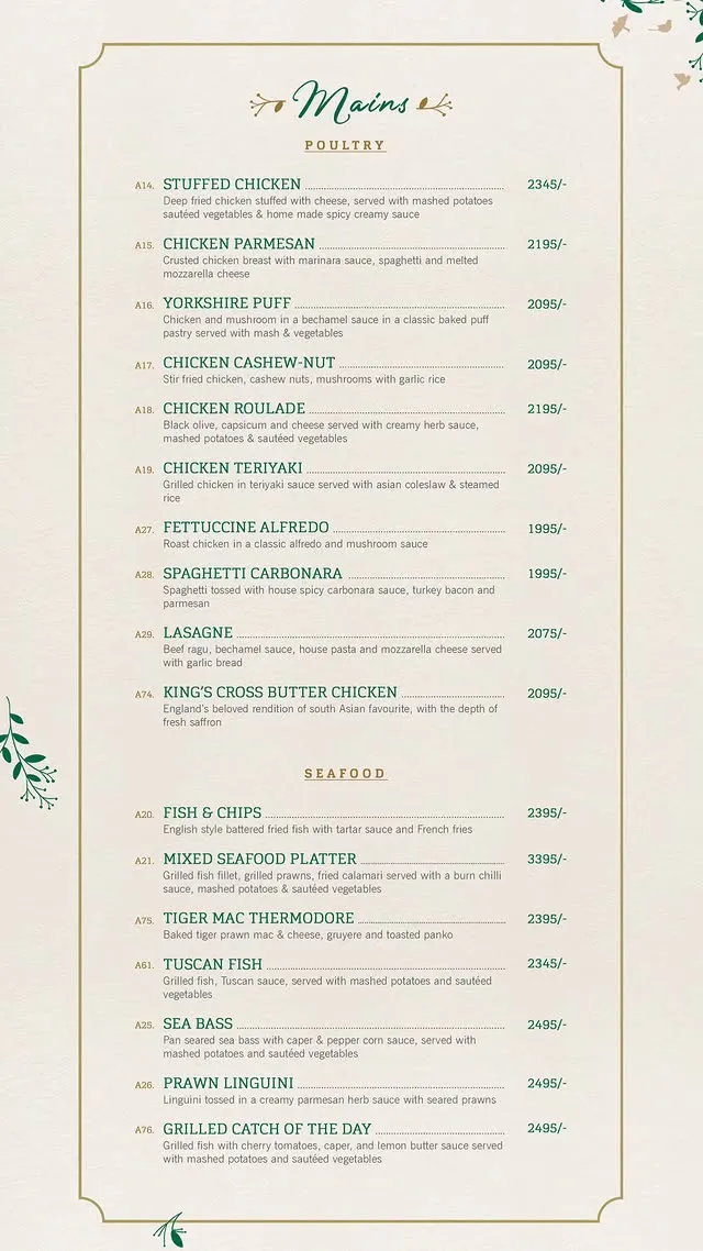 English Tea House menu