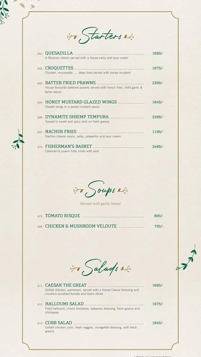English Tea House menu