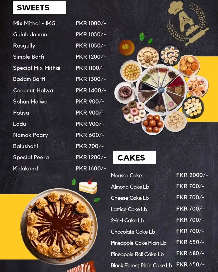 Ahmad sweet & bakery menu