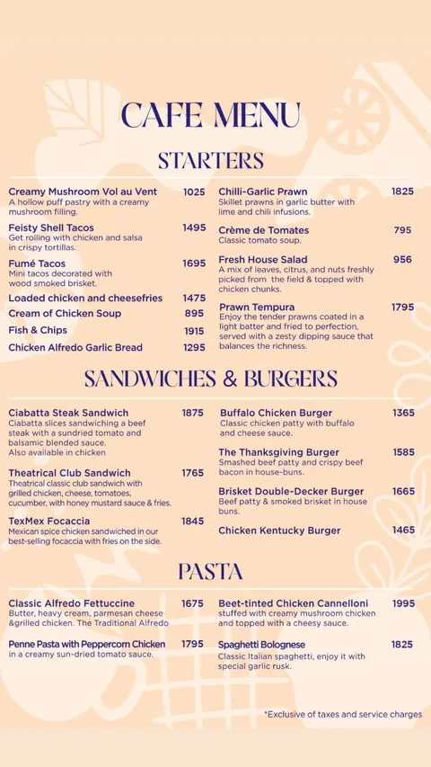 Theatre - Live Bakery & Cafe - Lahore menu