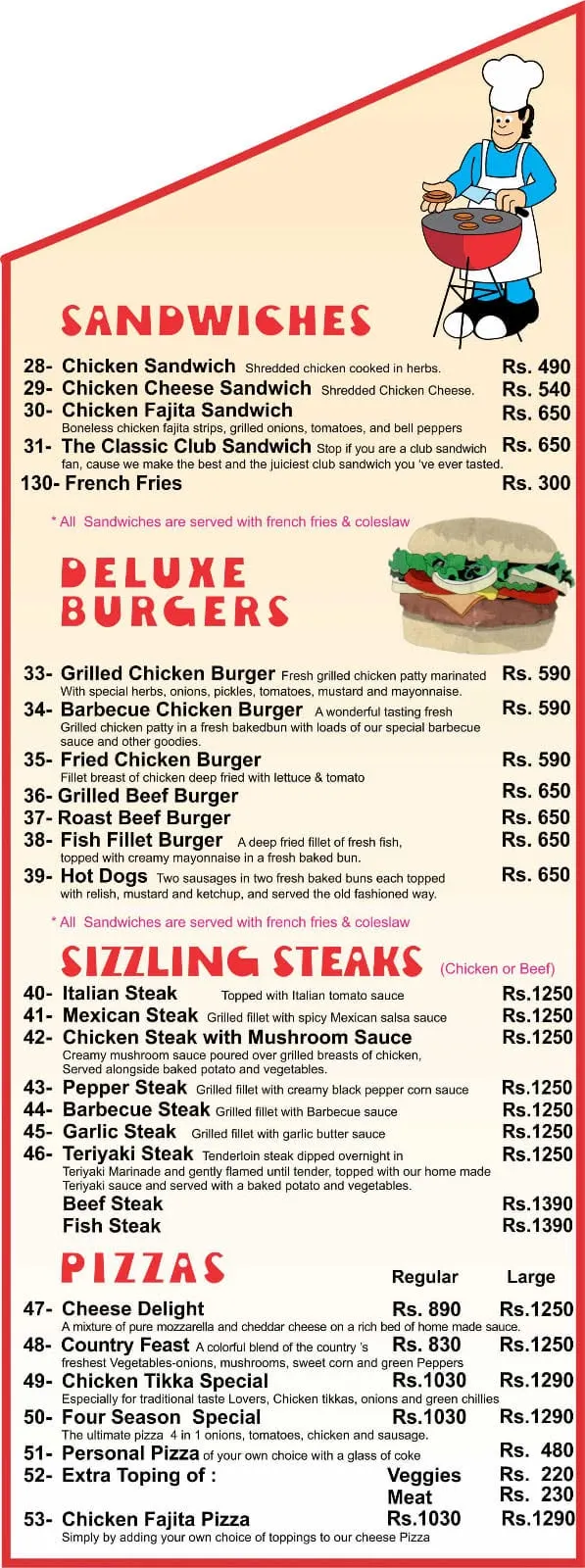 Zanzibar Restaurant menu