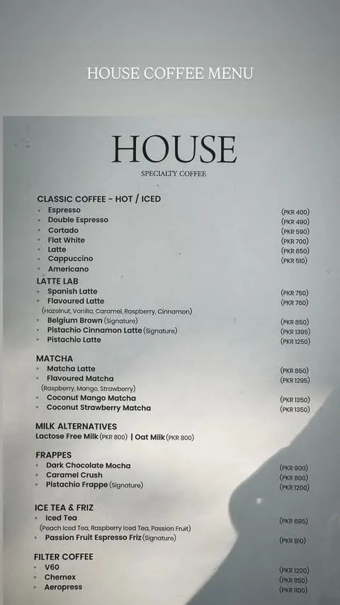 HOUSE Coffee & Desserts menu